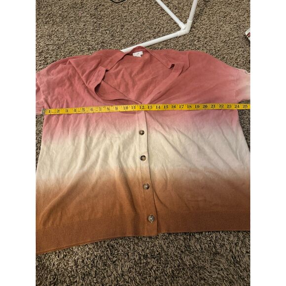 J Jill Womens Ombre Button Up Cardigan Sz XL Pink White Black Preppy - Picture 7 of 7